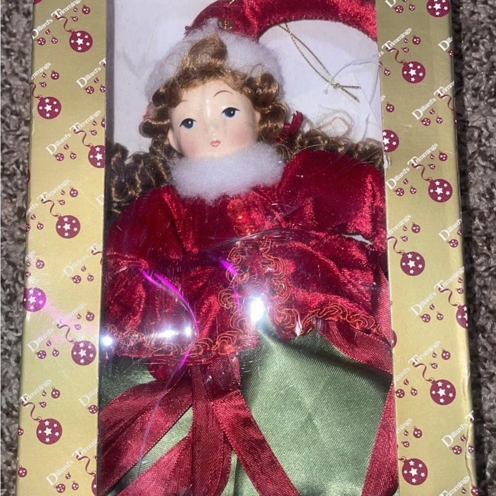 Festive Porcelain Doll in Red and Green